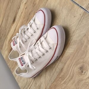 Converse White Low Top Canvas Sneakers with Red Accents